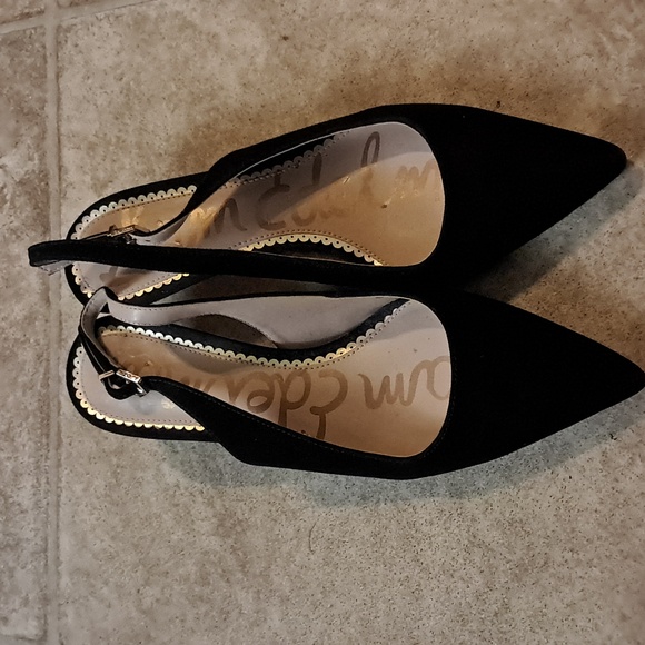 Sam Edelman Kitten Sling Back Heel Black  Suede Leather Size 6 Preowned - Picture 1 of 9